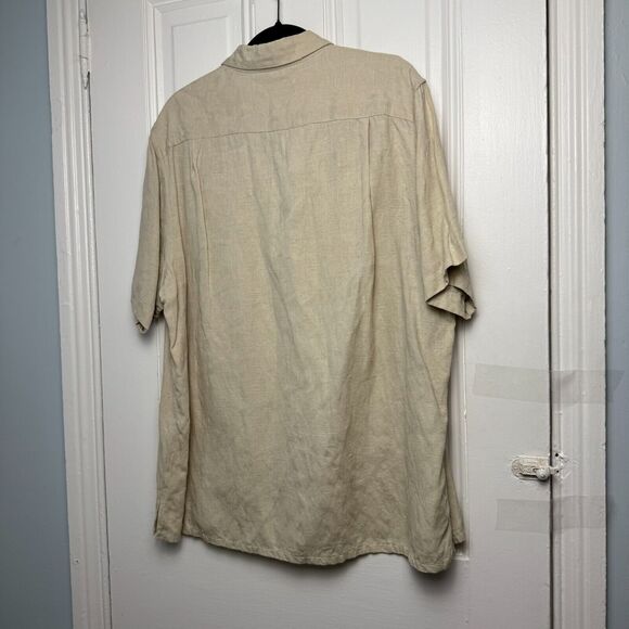 Tasso Elba Shirt Mens XL Tan Silk Linen Button Up Short Sleeve Collared *Flaw - Picture 7 of 8